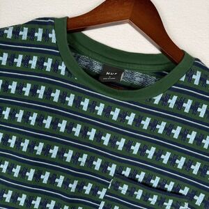 HUF Mens S Green Striped Jacquard Knit Pocket T-Shirt Short Sleeve Streetwear